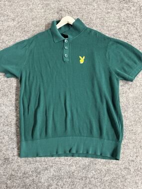 Playboy by Pacsun Polo Shirt Mens XL Green Rugby Short Sleeve Logo Bunny N162